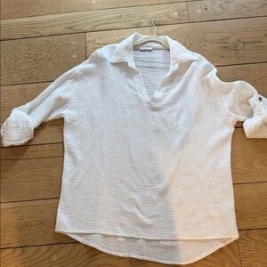 White Gauze V-Neck Collared Tunic Top made in Italy